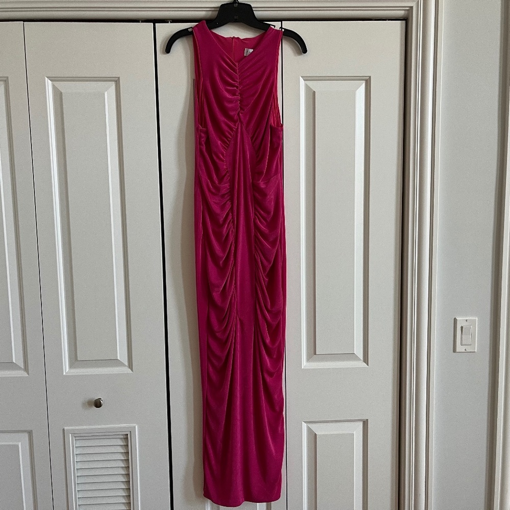 Pink High Neck Ruched Maxi Dress